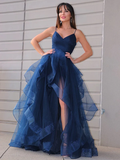 A-Line/Elegant Tulle Layers V-neck Sleeveless Floor-Length Prom Dresses HZ1023