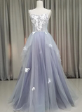 Fashionable Grey Tulle Sweetheart Straps Long Party Dress, Sweet 16 Dress HZ1023