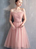Simple Sweetheart Pink Tulle Off Shoulder Short Homecoming Dress, Pink Prom Dresses HZ1023