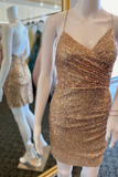 Gold Sequin Lace-Up Short Cocktail Gown HZ1023
