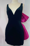 Black Plunge V Bow Back Bodycon Mini Party Dress HZ1023