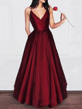 Siren Princess/A-Line Burgundy Satin Prom Dresses HZ1023