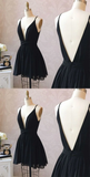 Cute Black V Neck Homecoming Dress Short Black Formal Dress Party Dress HZ1023