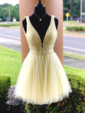 YELLOW TULLE SHORT PROM DRESS. YELLOW HOMECOMING DRESS HZ1023
