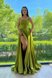 Elegant Green Strapless A-Line Prom Dress With Split HZ1023