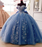 Blue gorgeous exquisite floral applique strapless long prom dress evening gown quinceanera dress sweet 16 years old dress HZ1023