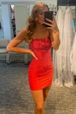 Tight Red Sparkles Short Homecoming Dress HZ1023
