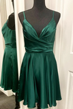Green Satin V-Neck Straps Skater Dress HZ1023