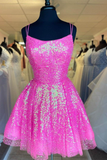 Sparkle A-line Barbie Pink Sequins Short Party Dress HZ1023