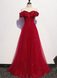 Beautiful Dark Red A-Line Off Shoulder Prom Gown, Wine Red Party Dress HZ1023