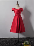 Cute Red Satin Off Shoulder Homecoming Dress, Red Homecoming Dress HZ1023