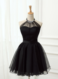 Cute Little Black Short Homecoming Dresses Halter Short Prom Dresses HZ1023