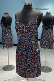 Colored Black Sequins Bodycon Mini Party Dress HZ1023