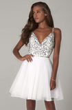 V-Neck Sequined Bodice Short A-Line Dress HZ1023