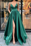 Dark Green Prom Dress Split With Pockets HZ1023