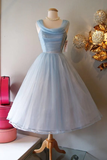 Blue vintage fashion long tulle elegant homecoming dress prom dress evening dress party dress bridesmaid dress HZ1023