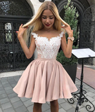 Cute pink lace short prom dress, pink homecoming dress HZ1023