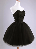 Beautiful Black Short Lace And Tulle Homecoming Dress, Sweetheart Short Prom Dress HZ1023