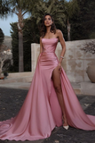 Pink Strapless Sleeveless Slit Prom Dress With Detachable Skirt HZ1023