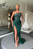 Dark Green Sequins Prom Dress With Split HZ1023