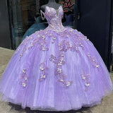 Lavender purple long quinceanera dress prom dress evening gown off the shoulder beaded flowers sweet 16 years old dress HZ1023