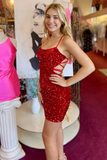 Red Sequin Lace-Up Bodycon Short Party Dress HZ1023