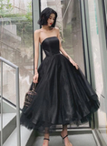 Black Tea Length Scoop Simple Tulle Homecoming Dress, Black Party Dresses Prom Dress HZ1023