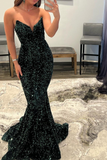 Dark Green V-Neck Long Mermaid Prom Dress With Sequins HZ1023