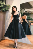 Sweetheart Satin Tea Length Spaghetti Straps Short Prom Dresses Homecoming Dresses HZ1023