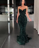 Sparkly Mermaid Sweetheart Spaghetti Straps Green Sequin Long Prom Evening Dresses HZ1023