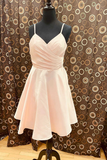 Light Pink V-Neck Backless A-Line Short Homecoming Dress HZ1023
