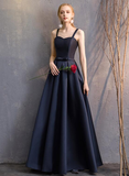 Navy Blue Satin Straps Long Evening Dress Floor Length , Blue Formal Dress Party Dress HZ1023