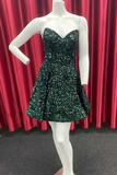 Dark Green Sequin Sweetheart A-Line Short Homecoming Dress HZ1023