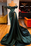 Green Off-the-Shoulder Prom Dress Long Slit HZ1023