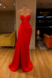 Red Spaghetti-Straps Mermaid Prom Dress With Split HZ1023