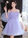 Lovely Lavender Short Party Dress Off Shoulder Dress, Cute Homecoming Dresses Prom dress HZ1023