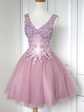 Sleeveless V-Neck Short/Mini Appliques Sweet 16 Dress HZ1023