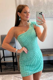Aqua One-Shoulder Bodycon Mini Homecoming Dress HZ1023