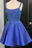 Royal Blue Beaded Square Neck A-Line Short Homecoming Dress HZ1023