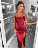 Sexy Spaghetti Straps Burgundy Prom/Evening Dress with Split Front HZ1023
