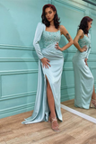 Elegant One Shoulder Long Sleeve Sequins Mermaid Prom Dress With Split HZ1023