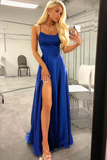 Royal Blue A-Line Prom Dress Side Split Evening Dress HZ1023