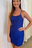 Royal Blue Beaded Mini Bodycon Party Dress HZ1023