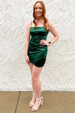 Green Spaghetti Straps Ruched Mini Homecoming Dress HZ1023