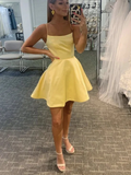 Spaghetti Straps Short Yellow Graduation Homecoming Dresses HZ1023