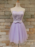 Beautiful Lavender Tulle And Lace Cute Party Dress, Sweetheart Party Dress With Bow HZ1023