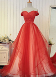 Hot Red Tulle Party Gown, Off The Shoulder Women Formal Dress HZ1023
