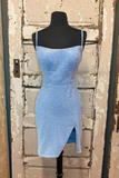 Beaded Light Blue Bodycon Party Dress with HZ1023