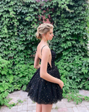 Cute Starry Homecoming Dresses Black Homecoming Prom Dresses HZ1023
