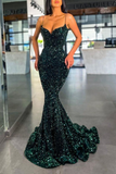 Dark Green Sequins Prom Dress Mermaid HZ1023